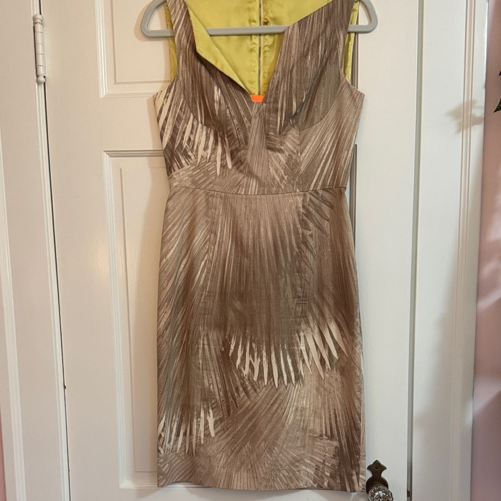 Elie Tahari Brown and Cream Midi Dress
